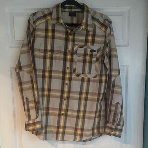 Oakley Men's Plaid Flannel Shirt in Brown and Yellow
